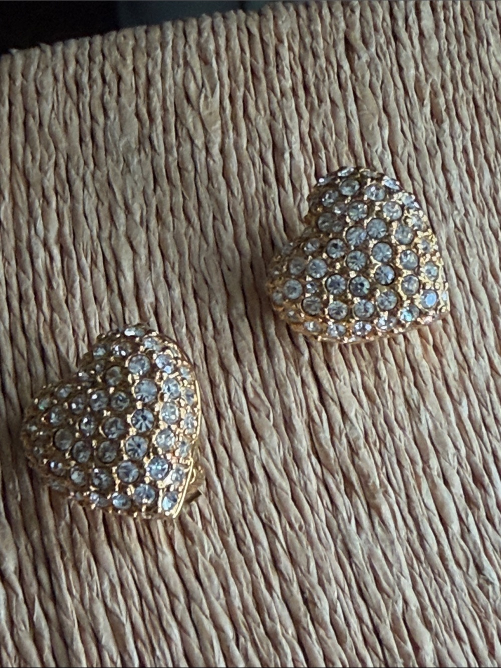 Joan Rivers clip on Gold Heart Crystal Earrings signed